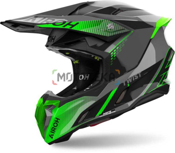 Шлем мото кроссовый Airoh (Айрох) TWIST 3 SHARD Green Glossy L